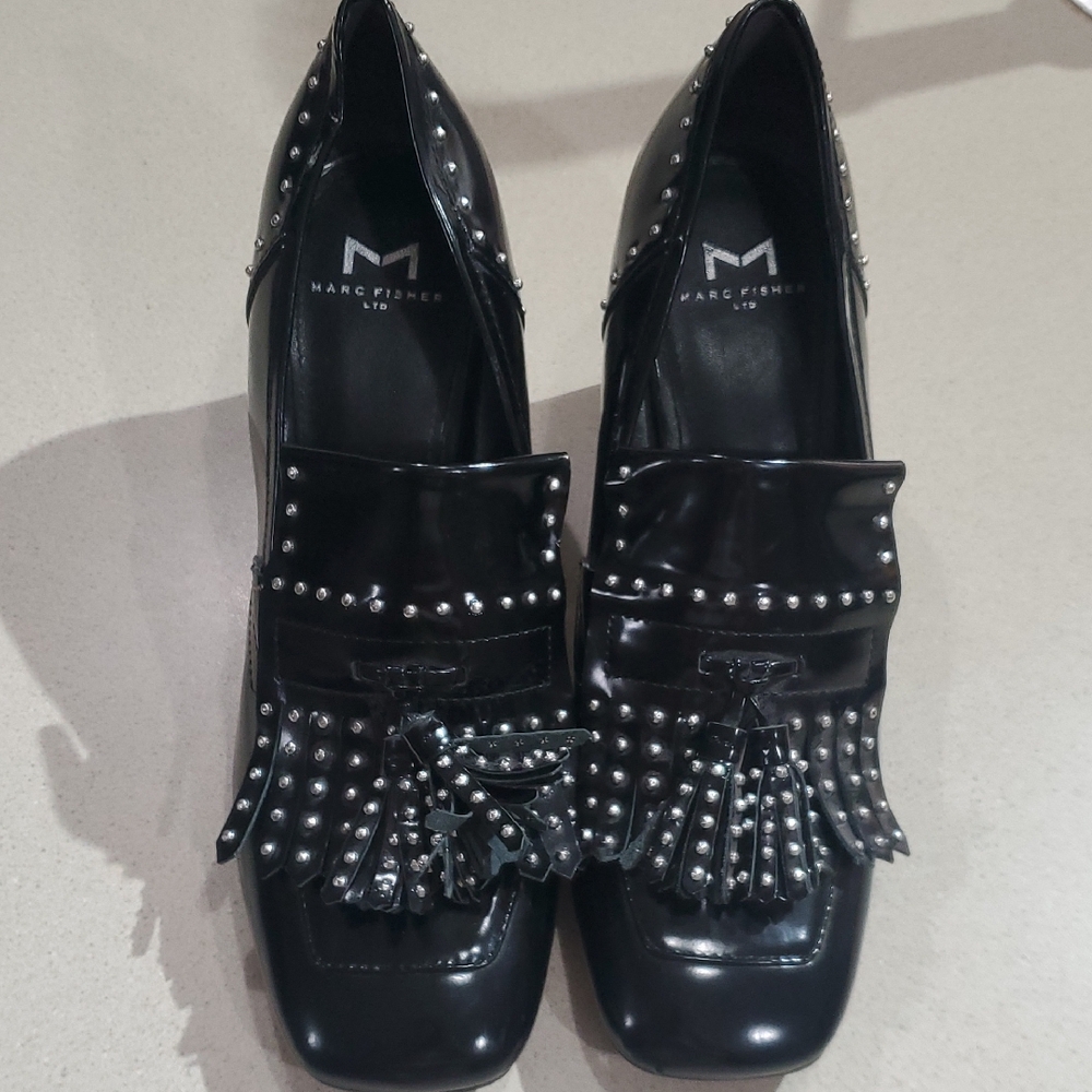 Marc Fisher Heeled Loafers with Studs & Tassels – 7.5